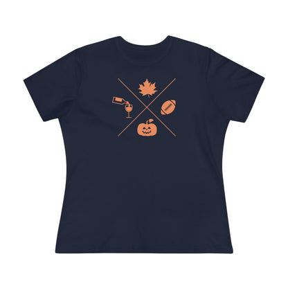 Fall, Halloween, Football and Wine - Relaxed Fit Women's Premium Tee