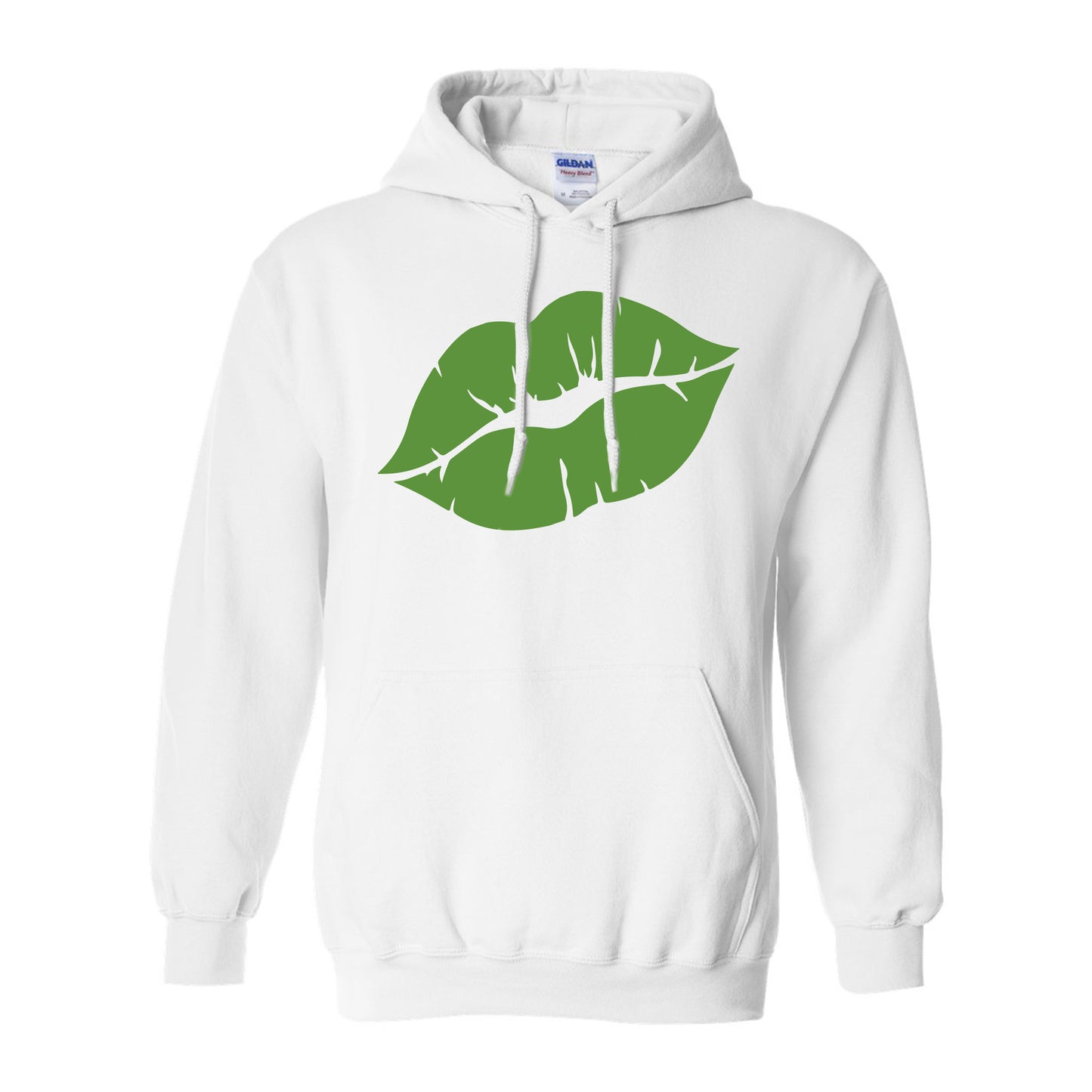 White hoodie with green leaf design on a white background