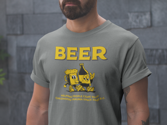 Beer: Helping People Cope with Childhood Trauma Since 3400 B.C. - Unisex Jersey Short Sleeve Tee